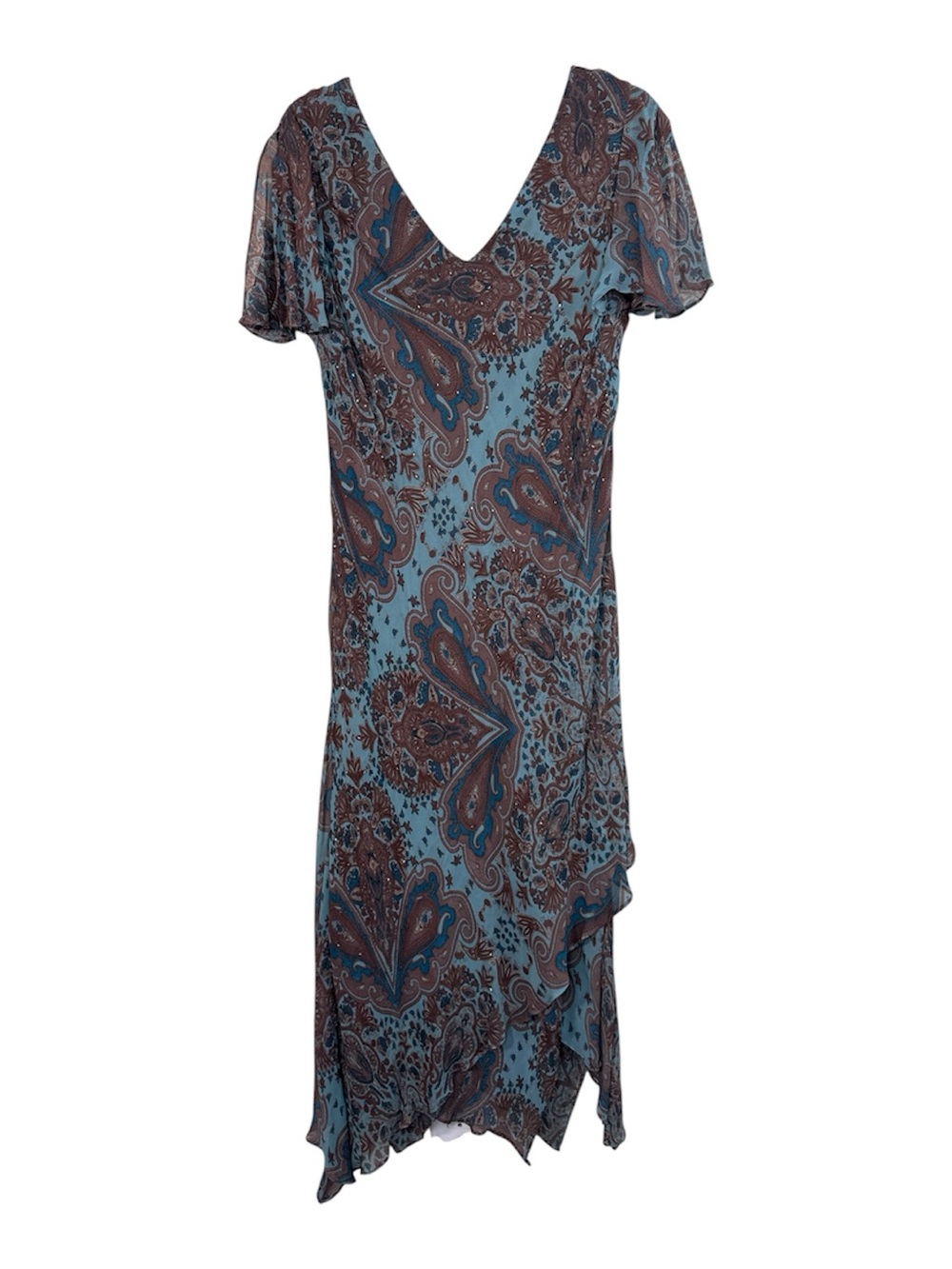 Vintage Y2K 90s Blue Brown Paisley Maxi Dress Womens 14 Whimsigoth Boho Fairy